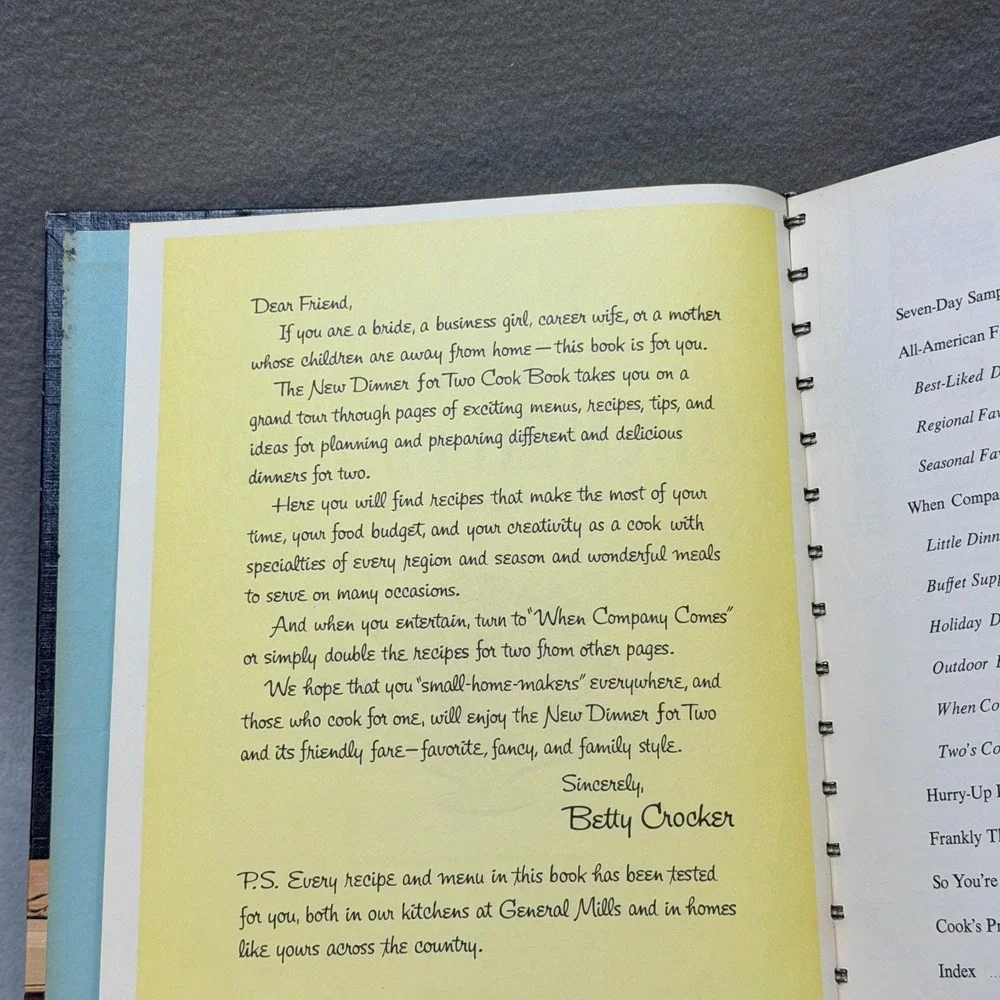 Vintage 1964 Betty Crocker New Dinner for Two Cookbook 1st Ed 1st Print Ring